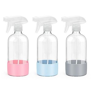 Manchon en silicone 500ml 16oz Bouteille en verre vide de luxe Boston ronde ambre claire avec pulvérisateur à gâchette pour le nettoyage - Product Image 1