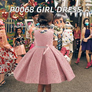 Robe d'anniversaire pour bébé fille WearOn, dernière collection de vêtements pour enfants, tenue de fête pour bébé, en bleu avec décoration florale, col rond, modèle de robe pour fille - Product Image 2