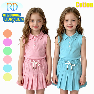 Ensemble 2 pièces T-shirt et jupe plissée en coton pour enfants, <span class=keywords><strong>tenue</strong></span> décontractée sans manches pour tout-petits, idéal pour la rentrée scolaire - Product Image 1