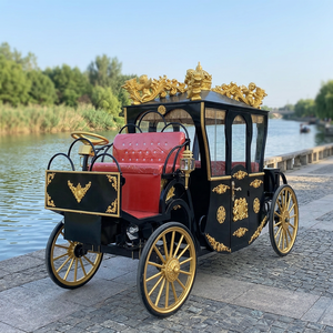 Calèche royale de style européen rouge et or, calèche de mariage électrique à 4 roues avec sièges en cuir et peinture à effet délavé - Product Image 1