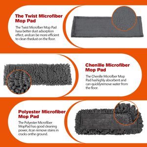 16in Bụi Lau với 3 miếng đệm có thể giặt và 51in dài thép không gỉ xử lý, sợi nhỏ lau cho sàn nhà, gạch, sàn đá cẩm thạch làm sạch - Product Image 6