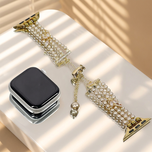 Luxury Gold <b>Pearl</b> <b>Watch</b> Band Multi Strands Beaded Bracelet Strap With Tassel For Square Smart <b>Watch</b> Women Jewelry Wristband - Product Image 1