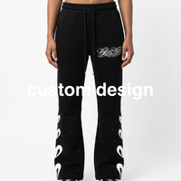 Pantalon de jogging évasé streetwear pour homme, en coton respirant, délavé, avec logo personnalisé, patch brodé de strass, taille mi-haute