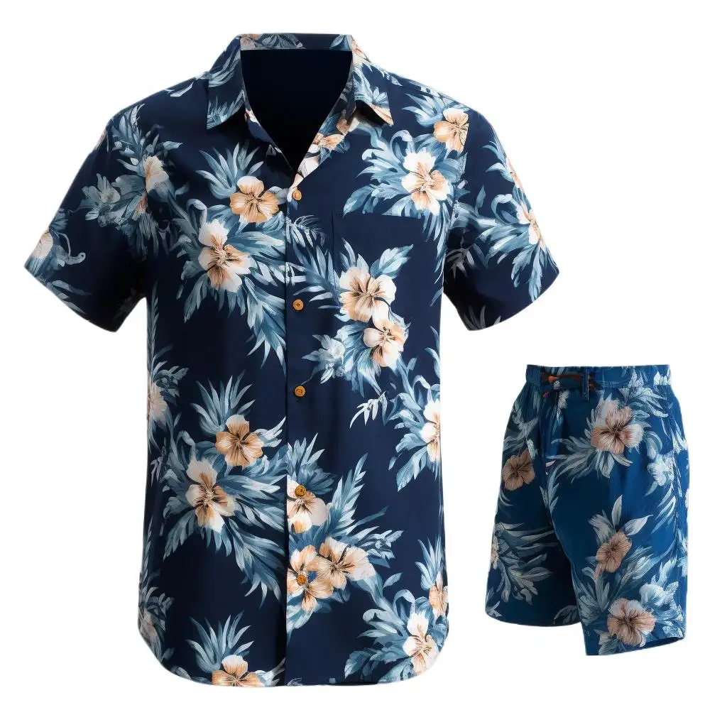 New Arrival Men's Clothing Shirts Summer Vintage Beach Hawaiian Shirt Casual Printing Stand Collar Short-sleeved Shirt for Men
