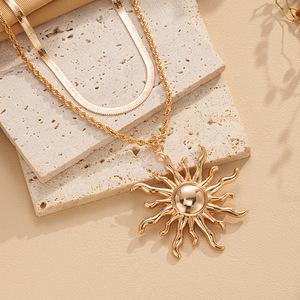 In Stock Exaggerate Sun Goddess Pendant Necklace <strong>Stainless</strong> <strong>Steel</strong> Sunflower Layered Chain Hip Hop Bar <strong>Jewelry</strong> Daily Wear - Product Image 3