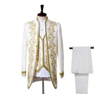 Men's gentleman embroidery three piece suit Singer host wedding banquet dress Male star performance suit