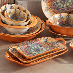 Bohemian Ceramic Tableware Marrakech Bowls and Plates Vintage Western Dinner Plates, Luxury Home Color-glazed Bowls and Plates - Product Image 3