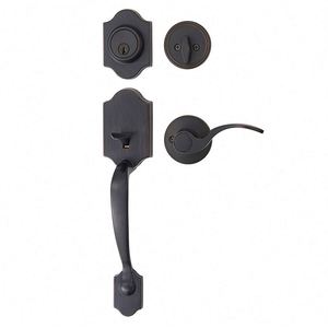 WEKIS Vintage Waterproof Single Cylinder Deadbolt <b>Handle</b> Set Lever Door <b>Lock</b> Iron Black Finish Reversible for Right/Left - Product Image 1