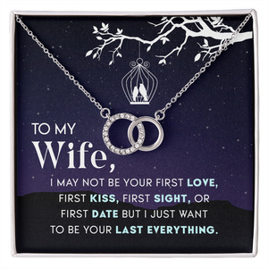 Collana con Ciondolo <span class=keywords><strong>a</strong></span> Cuore con Anelli Intrecciati 'My Wife', in Lega di Rame Placcata Platino, Biglietto Personalizzabile, Unisex, Anniversario - Product Image 1