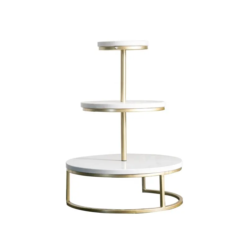 New Design Round White Marble Home Use High Cake Stand Wedding Gold Black Round Cupcake Tower Stand