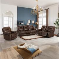 Modernes Manuelles Relaxsofa-Set 3+2+1 mit Konsolen-Getränkehalter, Leder, Massivholzrahmen, Massage- und Ausziehfunktionen für das Wohnzimmer