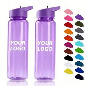 Bouteille d'eau sport en plastique 24 oz avec logo personnalisé, sans BPA, réutilisable, avec paille et couvercle à clapet, idéale pour la promotion - Product Image 1