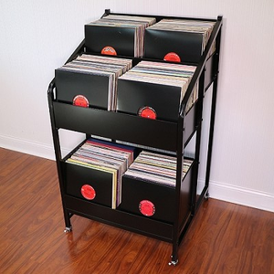 2 Tier Kim Loại LP Vinyl Record Hiển Thị Đứng Tủ Với Bánh Cuốn Sách Lưu Trữ Giá - Product Image 3