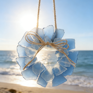 Envío Directo: Corona de Flores de Vidrio Marino, Hecha a Mano, con Acabado Arenado, Estilo Bohemio Moderno Minimalista, para Decoración de Ventanas y Balcones - Product Image 5