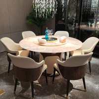 Ensemble de table et chaises de salle à manger rondes en bois massif de luxe, avec plateau en marbre, imperméable et durable, assemblé pour la maison, le restaurant