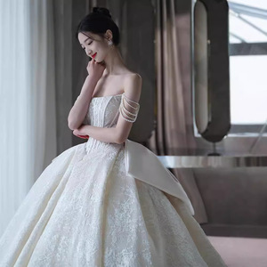 Strapless Wedding Dress Ball Gown Lace Empire Waist Vintage Style With Train For Petite And Plus Sizes - Product Image 3