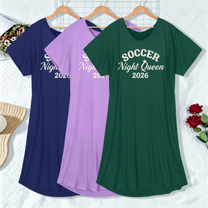 Robe de nuit d'été pour femmes <span class=keywords><strong>grande</strong></span> <span class=keywords><strong>taille</strong></span>, col en V, manches courtes, imprimé Soccer Night Queen 2026 - Product Image 3