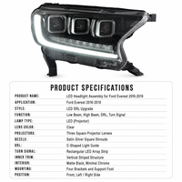 Ensemble de phares LED haute luminosité avec feux de jour pour Ford Everest RG 2016-2019, phare modifié pour Ford Ranger T7