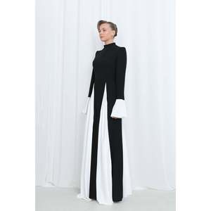 Puane Women's Modern Modest Contrast Panel Detail Evening Dress - Elegant Black-Ecru Abaya Gown for Special Occasions - Product Image 3