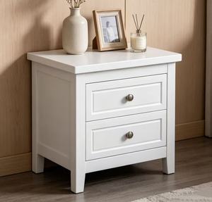 Premium Solid Wood 2 Drawer Nightstand, White Painted Storage Bedside Cabinet for Bedroom Home Furniture <b>Night</b> <b>Stand</b> - Product Image 4