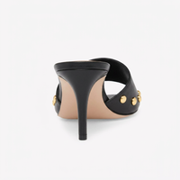 Sandales mules en cuir doré à clous pour femmes, bout ouvert, talon, à enfiler, décontractées ou habillées, vente en gros, personnalisables