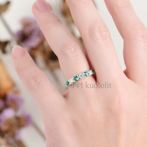 Fashion 14K Yellow Gold Alexandrite Gemstone Rings For Women Lab Emerald OEC Moissanite customized <b>Wedding</b> Promise Ring - Product Image 4