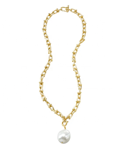 Collier de perles d'eau douce imperméable pour l'été, pendentif perle, chaîne épaisse dorée minimaliste, hypoallergénique, pour femme - Product Image 1