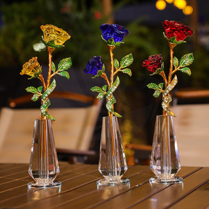 Crystal Glass Rose <b>Vase</b> <b>Set</b> Modern Decor Artistic Tabletop Gift For Valentine'S Day - Product Image 1
