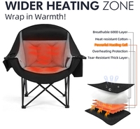 Chaise pliante chauffante d'extérieur extra large avec sac isotherme intégré, poches d'accoudoir et sac de transport pratique pour la pêche