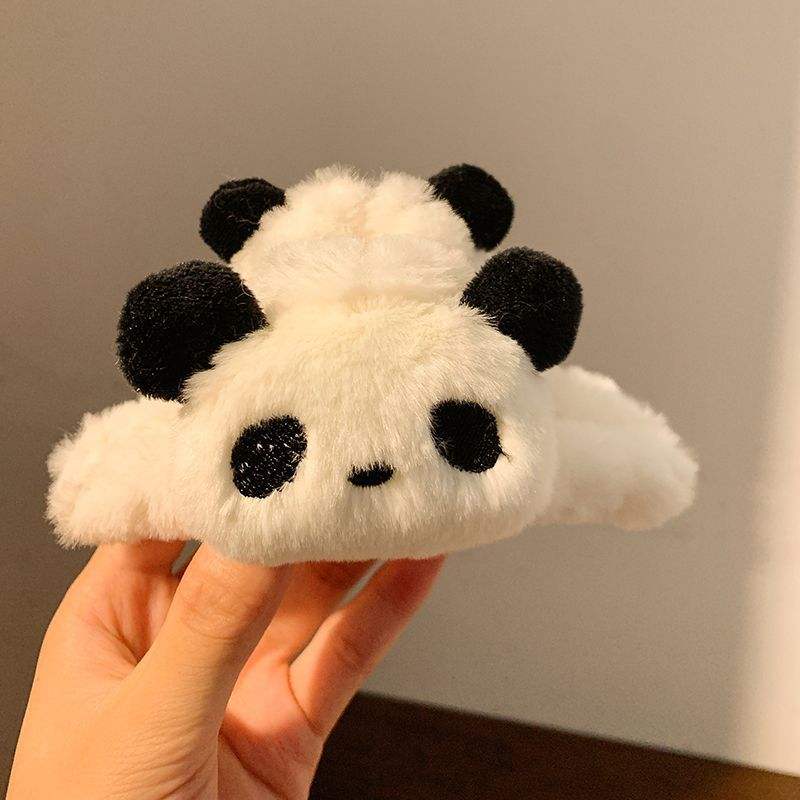 Cute Cartoon Panda Plush Hair Claw Clip Winter Soft Fluffy Fur Hair Clamp Big Size Shark Clip Girls Daily Hair Accessories
