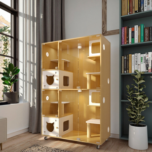 Huisdierenverblijf kattenkooi grote modulaire houten kattenhuis transparante glazen bench voor katten - Product Image 3