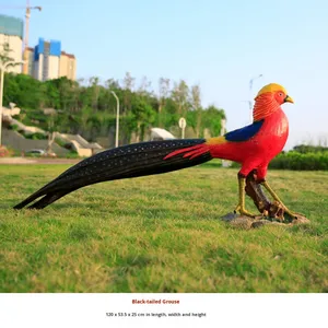 Sculpture de faisan à ventre rouge de simulation, Chine, en fibre de verre polie gravée, oiseau, décoration de jardin extérieur, cour, paysage - Product Image 6