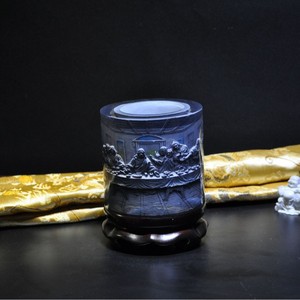 Porte-stylo en forme de tambour en cristal, thème La Cène, relief 3D, pour cadeaux d'église et d'affaires - Product Image 1