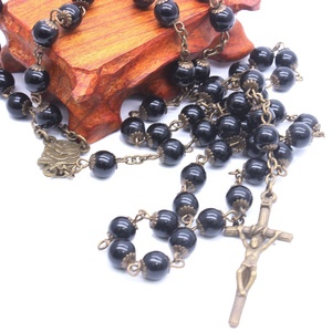 Cattolico fatto a mano Lours centrotavola rosari 8mm perle di pietra nera per fare gioielli - Product Image 3