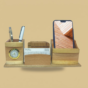 wooden <b>desk</b> organizer Office gift with clock Phone <b>stand</b> pen holder Wooden <b>desk</b> organizer gift - Product Image 1