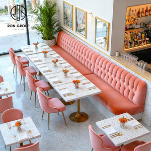 Meubles <span class=keywords><strong>de</strong></span> restaurant <span class=keywords><strong>de</strong></span> style Miami moderne, banquette capitonnée en velours rose et chaises rembourrées avec <span class=keywords><strong>table</strong></span> en terrazzo pour café - Product Image 3