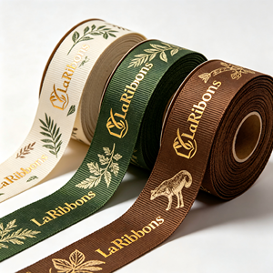 Elegant Botanical Fern Leaf Wild Animal Grosgrain <b>Ribbon</b> Gold Print Decor <b>Ribbon</b> for Forest Theme Wedding Bouquet Gift Box Craft - Product Image 2