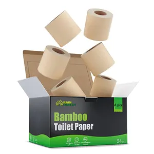 Fabriek Oem Zacht Aanraken Milieuvriendelijk Toiletpapier Rol 3laags Ongebleekt 100% Bamboe Toiletpapier