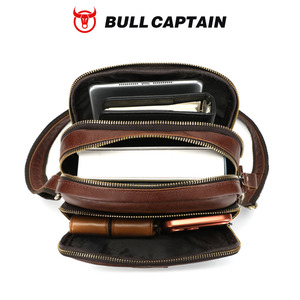 Sac bandoulière messager vintage en cuir véritable pour homme BULLCAPTAIN, avec sangle réglable, design tendance, grande capacité - Product Image 3