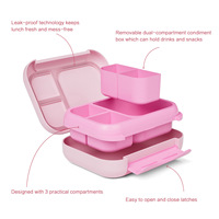 1200ml Draagbare BPA-vrije, voedselveilige kinderlunchbox met lekvrije 3-delige compartimenten voor school, picknick & reizen