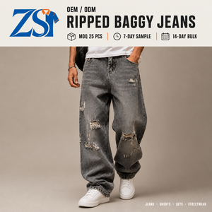 <span class=keywords><strong>Jeans</strong></span> Baggy Personalizzati Zesheng per Uomo, Strappati e Sbiaditi, Vestibilità Ampia, Gamba Larga, Stile Vintage, Streetwear, <span class=keywords><strong>Jeans</strong></span> all'Ingrosso - Product Image 1