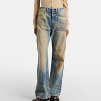 Jeans baggy en denim délavé personnalisé, style vintage, jambes larges, effet whisker, pantalon pour femmes, Y2K 2026, denim délavé irrégulier