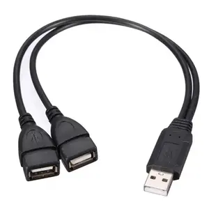 Kabel adaptor ekstensi USB 2.0 A Male ke 2 Dual USB Female Jack Y Splitter Hub Power