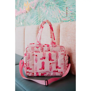 Botas occidentales de nailon de color rosa claro, bolsa de fin de semana, equipaje, bolsa de viaje de vaquera con funda para portátil - Product Image 4