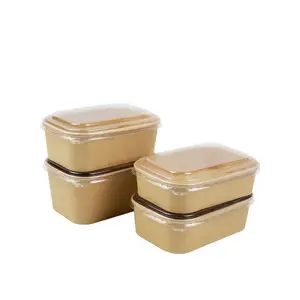Lonchera rectangular de papel Kraft desmontable caja de embalaje para llevar tazon de ensalada de frutas engrosado