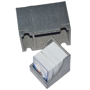 Boîte à cartes magnétique en cuir PU gris, grande taille, capacité de 100+ cartes de jeu, avec plateau à dés - Product Image 6