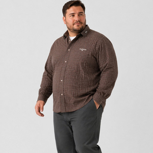 Chemise à carreaux boutonnée pour homme, manches longues, brodée, vintage, en coton, décontractée, grande taille, surdimensionnée, 6XL 7XL - Product Image 5