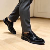 Herren Lackleder Oxford-Schuhe mit eckiger Zehenpartie, bequem, weich, schwarz, hochglänzend, formelle Anzugschuhe für Smoking, Hochzeit, Büro, Neu 2026