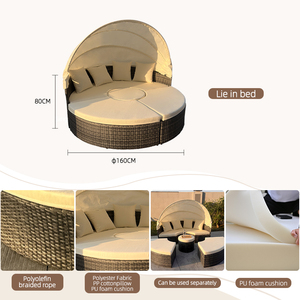 Lit <span class=keywords><strong>de</strong></span> Jour en Rotin PE Écologique <span class=keywords><strong>de</strong></span> Haute Qualité avec Auvent, Chaise Longue <span class=keywords><strong>de</strong></span> <span class=keywords><strong>Plage</strong></span> en Osier, Mobilier d'Extérieur - Product Image 4