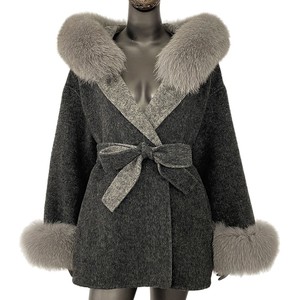 2025 automne hiver femmes Double face laine manteau fourrure de renard garniture <span class=keywords><strong>mi</strong></span>-<span class=keywords><strong>long</strong></span> <span class=keywords><strong>Trench</strong></span> manteau luxe pardessus - Product Image 5